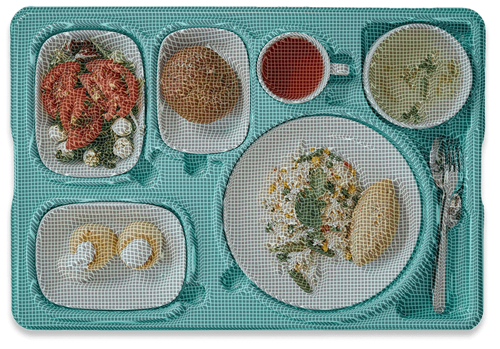 AI-powered food tray verification system scanning a hospital meal tray